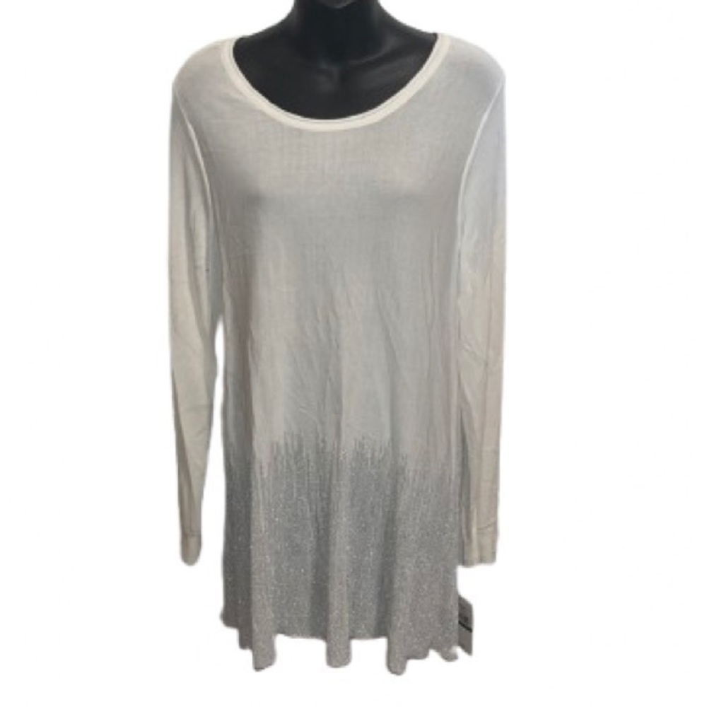 Fever ivory and silver metallic long sleeve tunic top NWT size L
